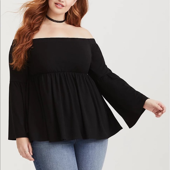 torrid Tops - Torrid Black Off Shoulder Bell Knit Top Size 2X